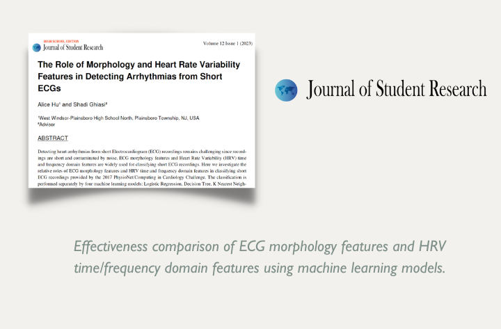 High School Student Researcher Alice on Detecting Arrhythmias from Short ECGs was Accepted for Publication in the Journal of Student Research