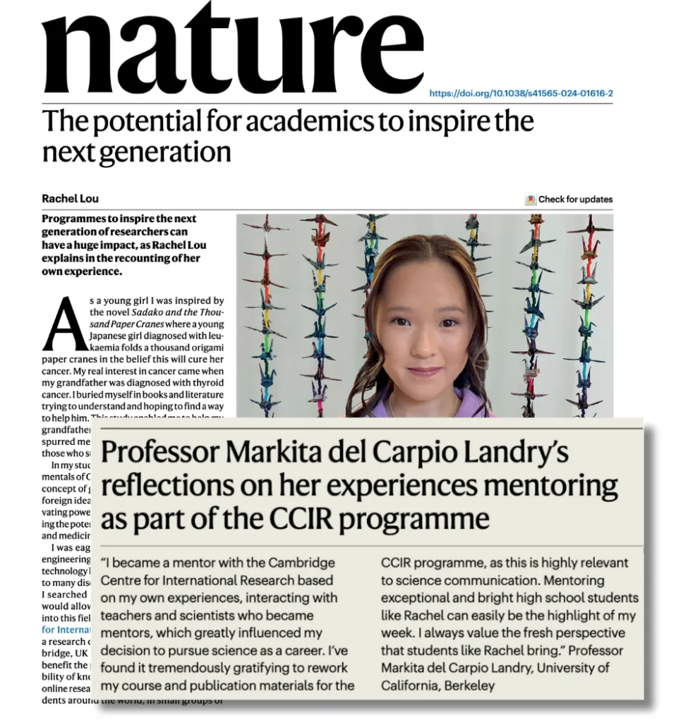 Nature Feature | Rachel Lou and CCIR Research Mentorship