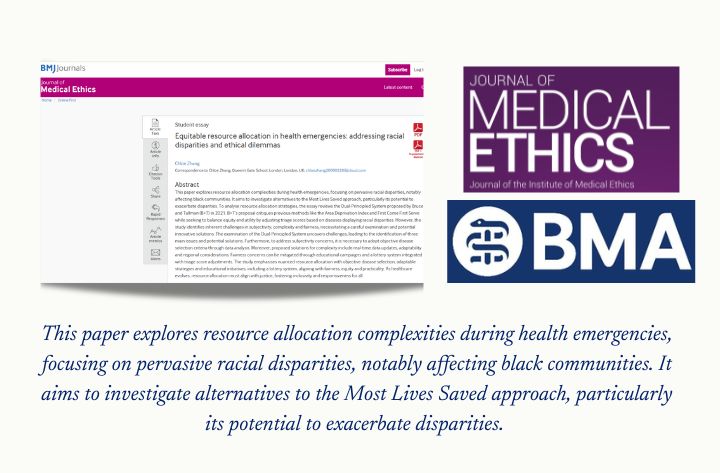 High School Student Researcher Chloe’s Paper On Equitable Resource Allocation In Health Emergencies Has Been Accepted For Publication At The Journal Of Medical Ethics