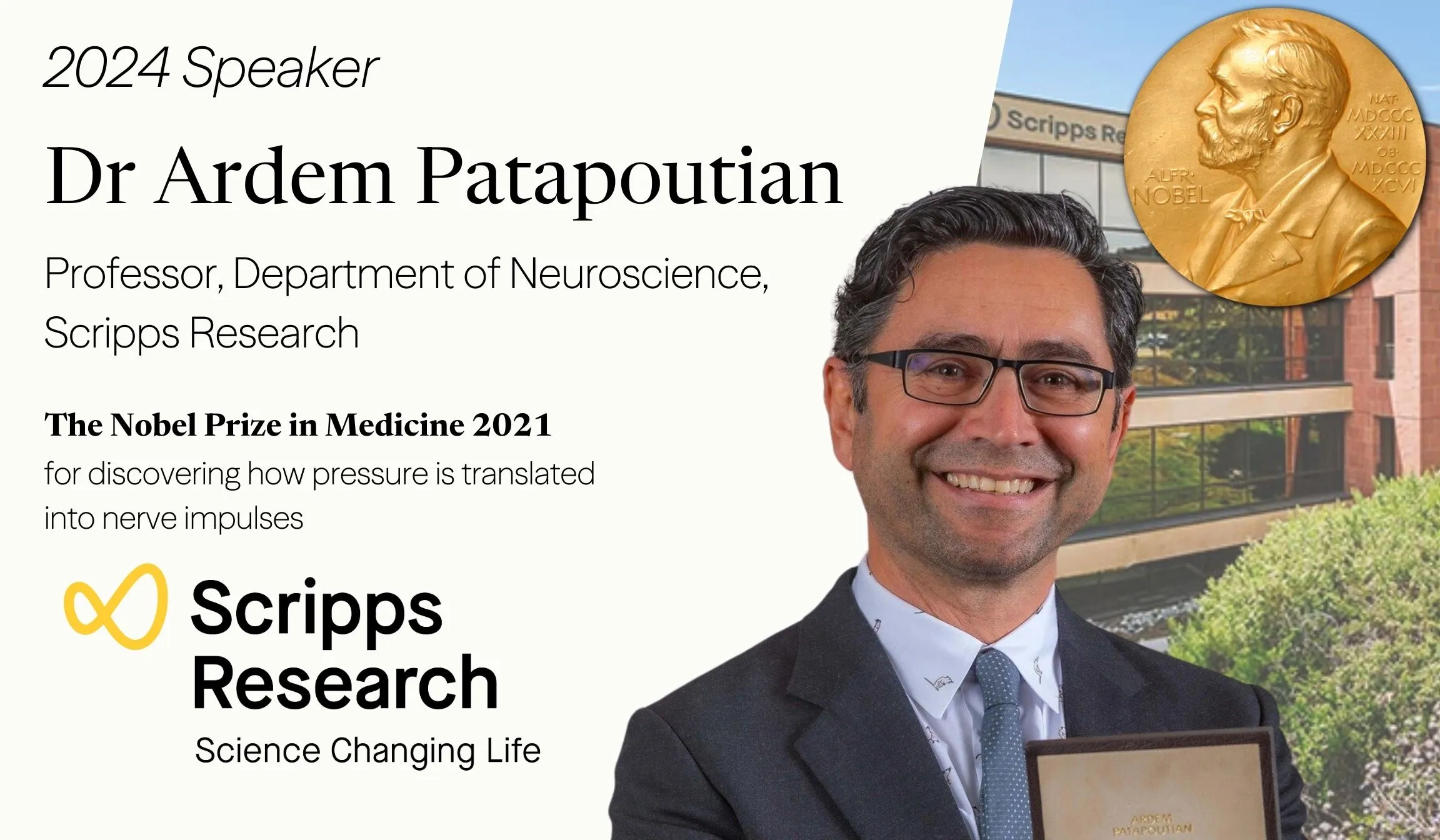 Portrait of Dr. Ardem Patapoutian, Nobel Prize-winning neuroscientist, Scripps Research professor, and featured speaker at the 2024 CCIR programme.