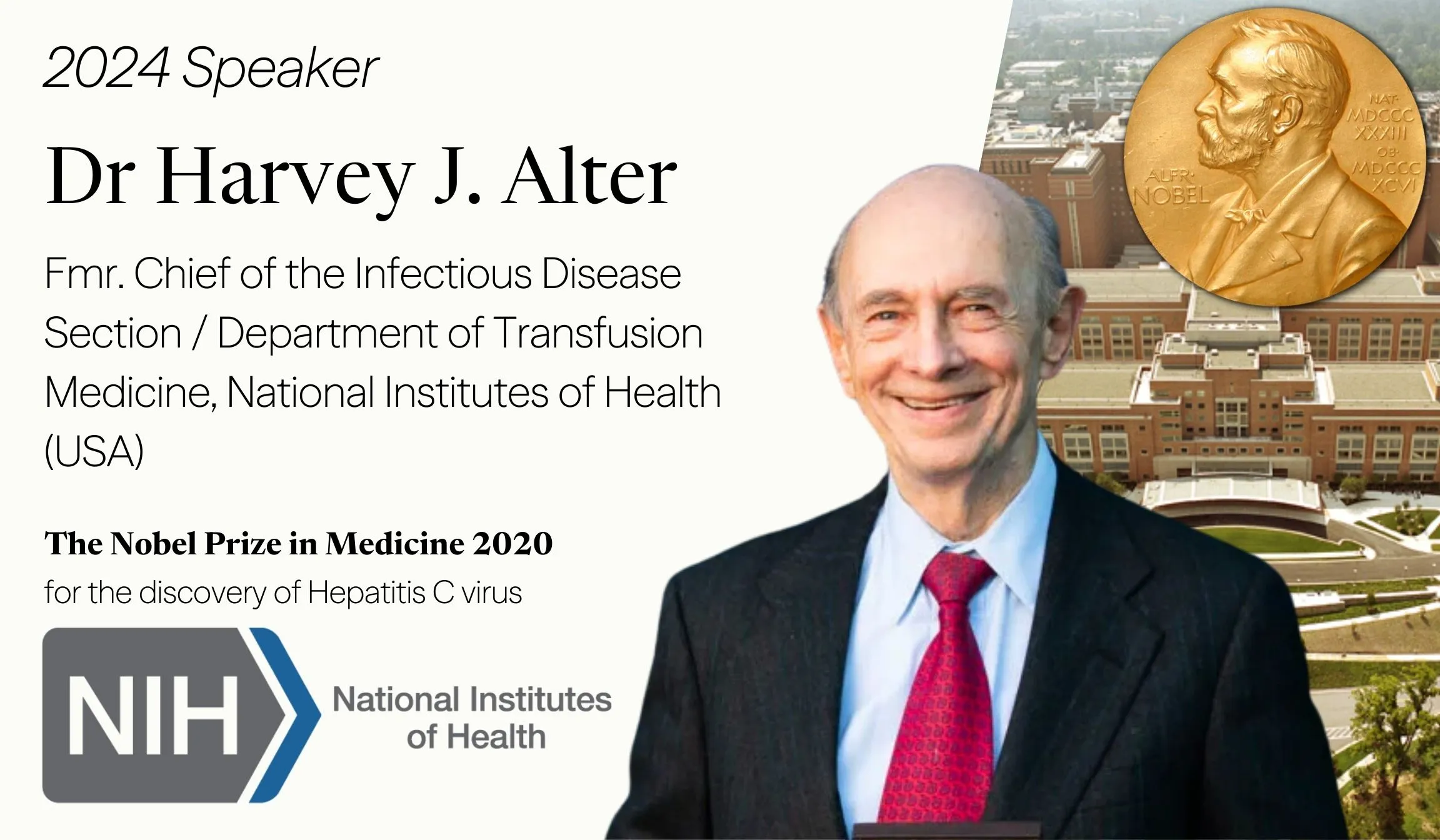 Portrait of Dr. Harvey J. Alter, Nobel Prize-winning physician, former NIH researcher, and featured speaker at the 2024 CCIR programme.