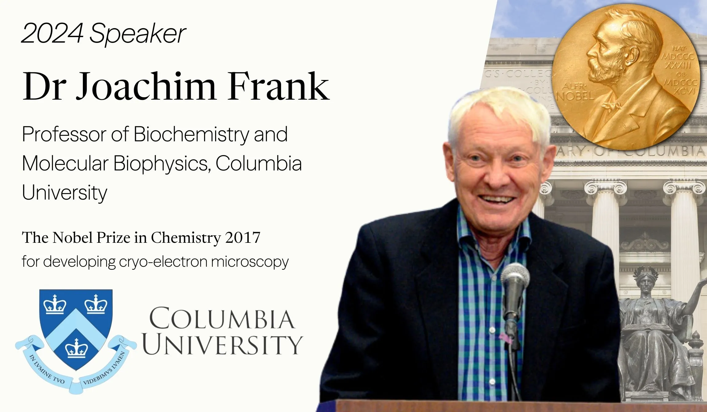 Portrait of Dr. Joachim Frank, Nobel Prize-winning biophysicist, Columbia University professor, and featured speaker at the 2024 CCIR programme.