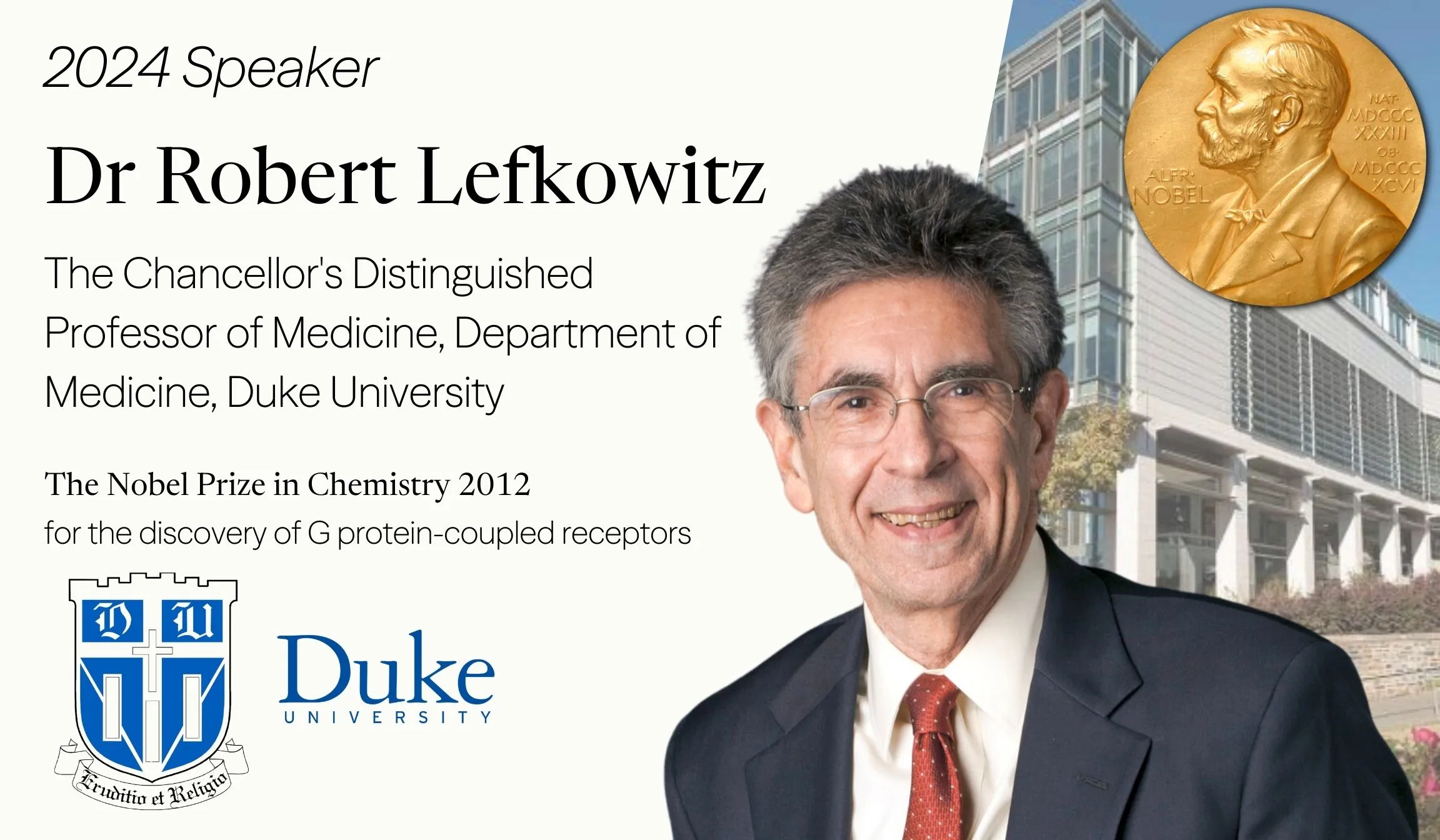 Portrait of Dr. Robert J. Lefkowitz, Nobel Prize-winning chemist, Duke University professor, and featured speaker at the 2024 CCIR programme.