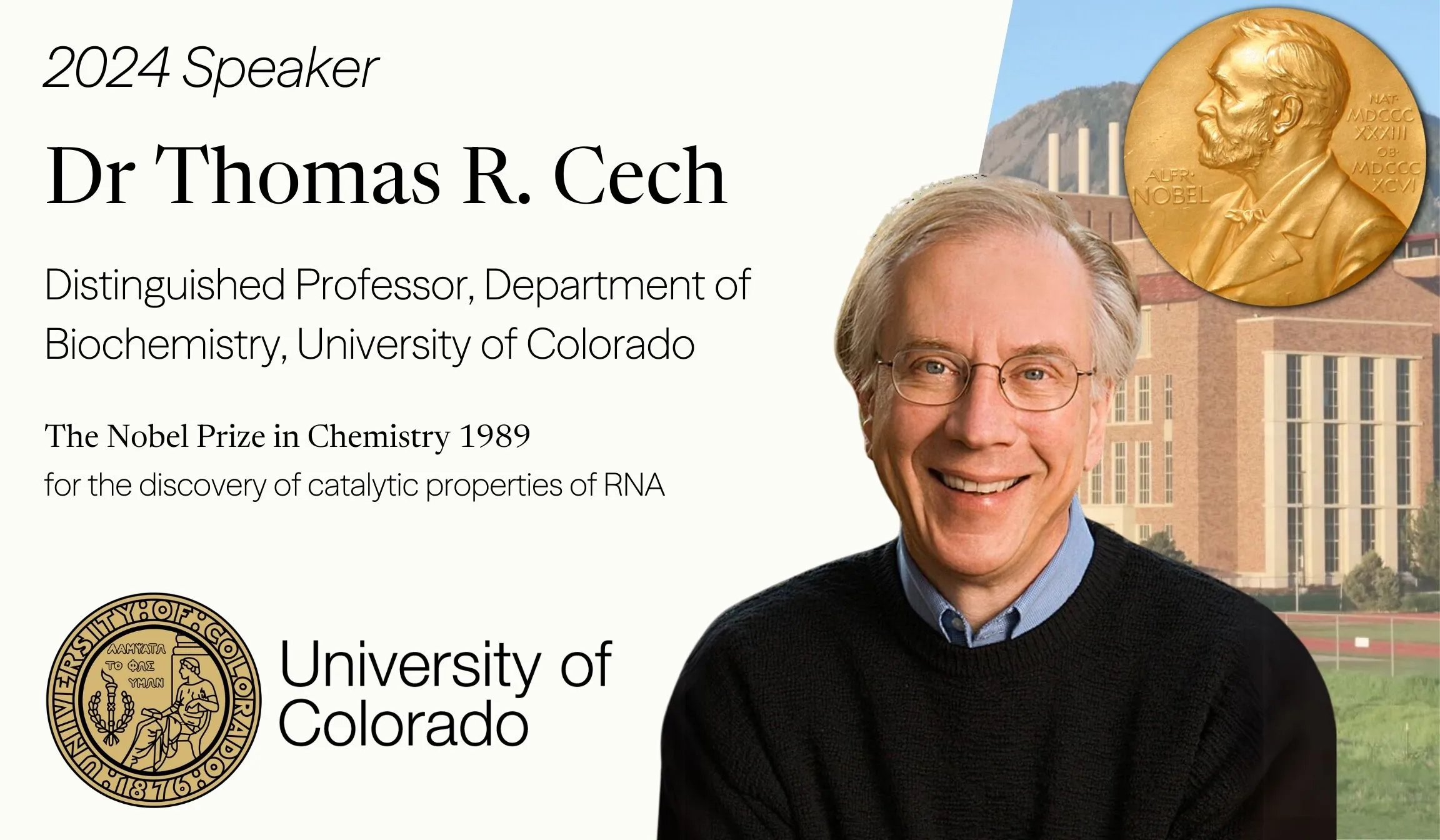 Portrait of Dr. Thomas R. Cech, Nobel Prize-winning chemist, University of Colorado Distinguished Professor, and featured speaker at the 2024 CCIR programme.